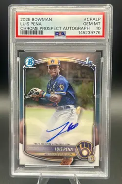 2025 Bowman Luis Pena Chrome Prospect Autograph PSA 10 #CPA-LP Brewers - Image 1