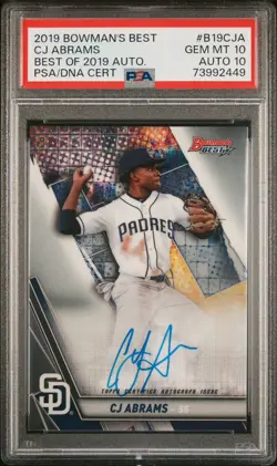 CJ ABRAMS 2019 Bowman's Best Padres/Nationals AUTO SP PSA 10/10 GEM MINT - Image 1