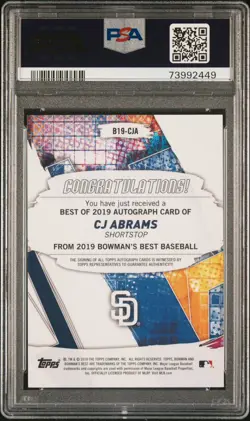 CJ ABRAMS 2019 Bowman's Best Padres/Nationals AUTO SP PSA 10/10 GEM MINT - Image 2