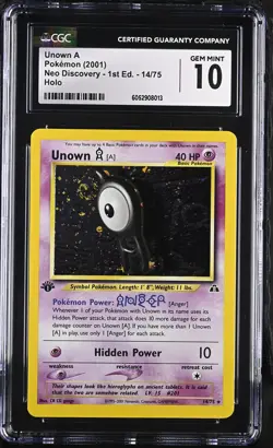 CGC 10 Unown A Neo Discovery 1st Edition 14/75 Holo SWIRL Pokemon Card - Image 1