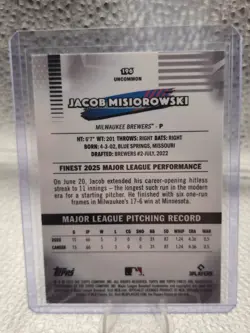 Jacob Misiorowski 2026 Topps Finest Baseball Uncommon Rookie Card #196 Brewers - Image 2
