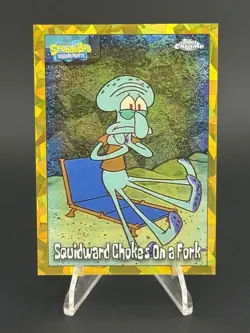 2025 Topps Chrome SpongeBob Sapphire Squidward Chokes On a Fork Gold #/50 - Image 1