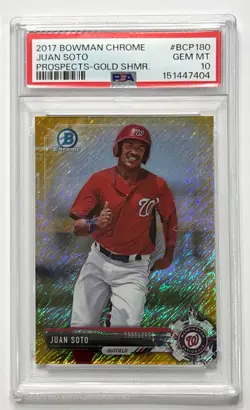 2017 BOWMAN CHROME PROSPECTS BCP180 JUAN SOTO GOLD SHIMMER PSA 10 - Image 1