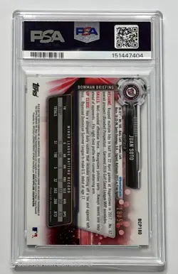 2017 BOWMAN CHROME PROSPECTS BCP180 JUAN SOTO GOLD SHIMMER PSA 10 - Image 2