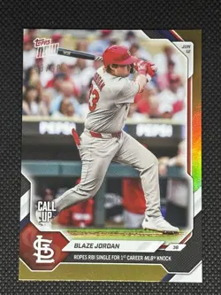 2026 TOPPS NOW 323 BLAZE JORDAN CARDINALS FIRST MLB HIT Gold /50 - Image 1