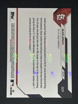 2026 TOPPS NOW 323 BLAZE JORDAN CARDINALS FIRST MLB HIT Gold /50 - Image 3