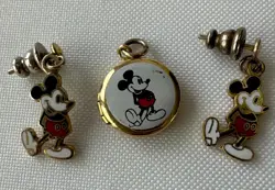 Vintage Disney Mickey Mouse Earrings & Locket Charm Enamel Gold Tone - Image 1
