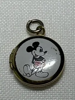Vintage Disney Mickey Mouse Earrings & Locket Charm Enamel Gold Tone - Image 3