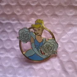 Cinderella Pin Japan Disney Store Glitter Flowers Gold Blue Dress - Image 1