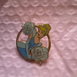 Cinderella Pin Japan Disney Store Glitter Flowers Gold Blue Dress - Image 2