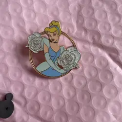 Cinderella Pin Japan Disney Store Glitter Flowers Gold Blue Dress - Image 3