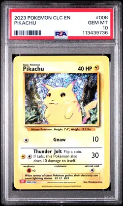 PSA 10 GEM MINT Pikachu Trading Card Game Pokemon CLC 008/034 - Image 1