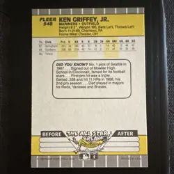 Fleer 1989 Ken Griffey Jr #548 Seattle Mariners Rookie MLB Baseball Card - Image 2