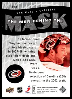 2007-08 Upper Deck The Men Behind the Mask Cam Ward Carolina Hurricanes #BM1 R89 - Image 2