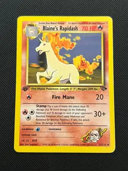 Blaine's Rapidash 33/132 Uncommon Gym Challenge Pokemon 1st Edition HP - Image 1