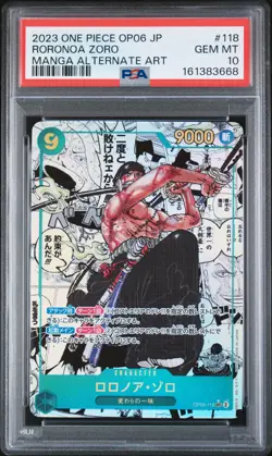 2023 ONE PIECE JAPANESE OP06-WINGS OF THE CAPTAIN #118 RORONOA ZORO PSA 10 - Image 1