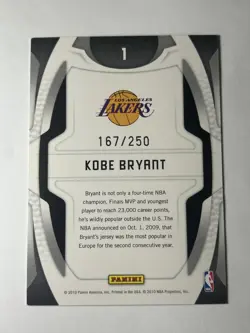 2009 Panini Certified Kobe Bryant Gold Team /250 Red #1 2010 Lakers - Image 4