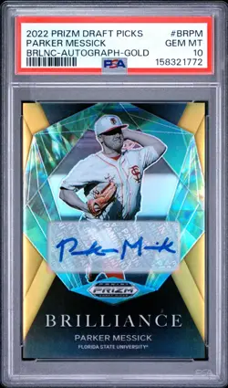 2022 Panini Prizm Draft Picks Parker Messick Brilliance Gold 1/10 Auto PSA 10 - Image 1