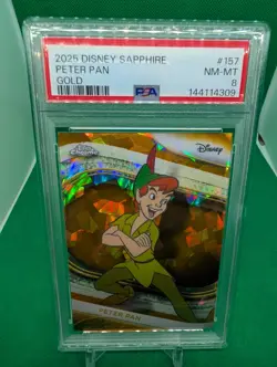 2025 Topps Chrome Sapphire Disney Peter Pan Gold Sapphire /50 PSA 8 49/50 - Image 1
