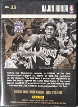 2015-16 Panini Black Gold Rajon Rondo #33 (Gold) - Image 2