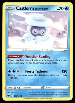 Castform snowy form 34/198 Pokemon Card Chilling Reign Common Near Mint LC - Image 1