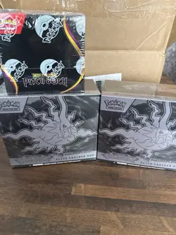 Pitch Black Booster Box and 2 Pitch Black Pokemon Center Etb - Image 1