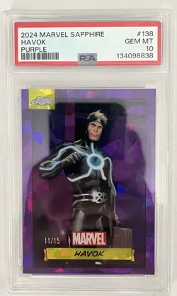 2024 Topps Chrome Marvel Sapphire Havok #138 Purple /15 PSA 10 GEM MINT SSP - Image 1