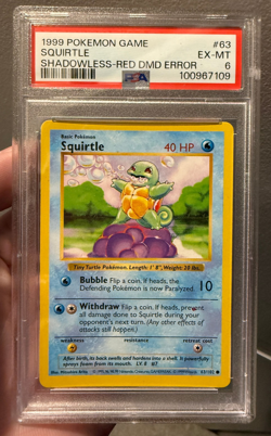 PSA 6 - 1999 Squirtle Base Set 63/102 Shadowless Pokemon - RED DIAMOND DMD ERROR - Image 1