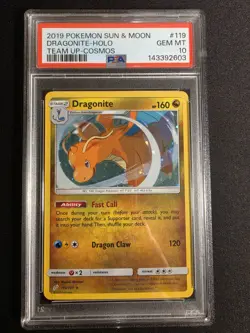 Pokemon TCG Sun & Moon Team Up 119 Dragonite Cosmos Holo PSA 10 Low Pop NEW Cert - Image 1