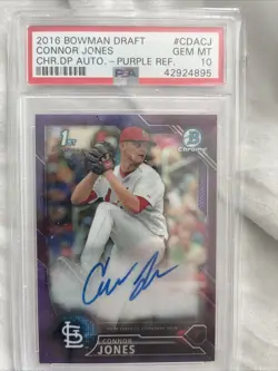 Connor Jones Rookie 2016 Bowman Chrome DP Auto Black Refractor #CDA-CJ PSA 10 - Image 1