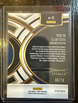 2024 Panini Select - Premier Level Nick Loftin #13 Gold Prizm 06/10 (RC) Royals - Image 2