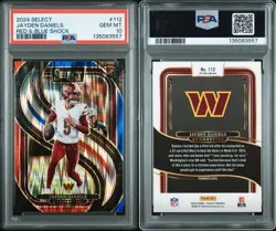 2024 PANINI SELECT RED & BLUE SHOCK #112 JAYDEN DANIELS RC COMMANDERS PSA 10 - Image 3