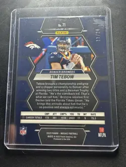 2023 Panini Mosaic Tim Tebow #71 Gold Sparkle Prizm 11/24 - Image 2