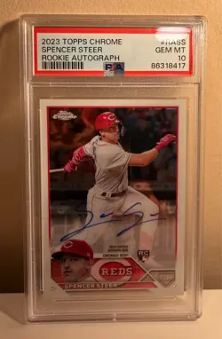 2023 Topps Chrome - Rookie Autographs Spencer Steer #RA-SS (AU, RC) PSA 10 - Image 1