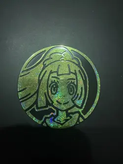 Pokemon TCG Collectible Coin Lillie Green Black Holo Plastic Token - Image 1