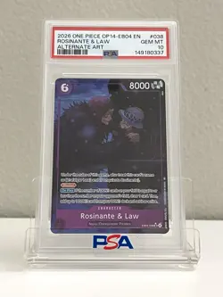 2026 ONE PIECE OP14-EB04-THE AZURE SEA'S SEVEN #038 ROSINANTE & LAW PSA 10 - Image 1