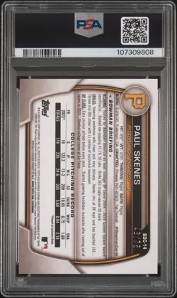 2023 Bowman Draft #BDC-14 Paul Skenes Chrome Yellow Refractor PSA 10 #/75 - Image 2