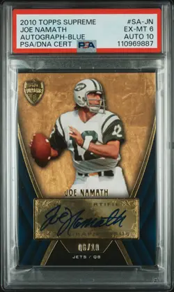 2010 TOPPS SUPREME AUTOS BLUE #SA-JN JOE NAMATH 8/10 PSA 6 AUTO 10 - Image 1