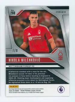 2024-25 Nikola Milenkovic Panini Prizm Lucky Envelopes Nottingham Forest 7/8 - Image 2