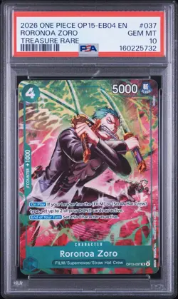 2026 ONE PIECE OP15-EB04-ADVENTURE ON KAMI'S ISLAND #037 RORONOA ZORO PSA 10 - Image 1