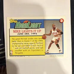Topps 1991-92 Michael Jordan Chicago Bulls Highlight Insert Mike Lights It Up #3 - Image 2