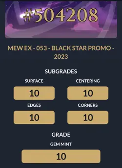 Pokemon Mew EX SVP 053 Pokemon 151 UPC Promo ACE 10 Gem Mint perfect subgrades - Image 3