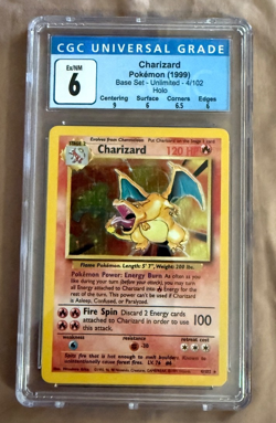 Charizard 1999 Pokemon Card Base Set Unlimited Holo #4 004/102 (CGC EX/NM 6) - Image 1