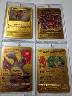 Pikachu Gold Metal 4-Card Lot - Charizard GX/Blastoise VMAX Pokemon TCG Goldfoil - Image 1