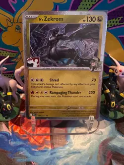 N's Zekrom 155/217 ASC Prize Pack Series 9 Play! Stamp Cosmo Holo Pokemon TCG - Image 1