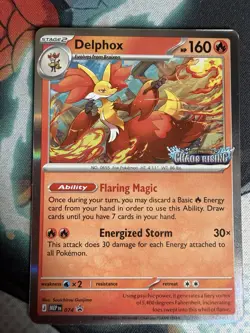 Pokemon TCG - Delphox MEP 074 Chaos Rising Stamped Prerelease Promo Holo - Image 1