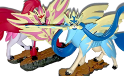 Shiny Zamazenta and Zacian Figure Statues Crown Zenith Pokemon TCG Excellent - Image 1