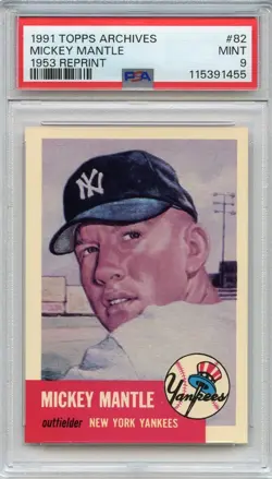1991 Topps Archives Mickey Mantle 1953 Reprint #82 PSA 9 MINT HOF NY Yankees - Image 1