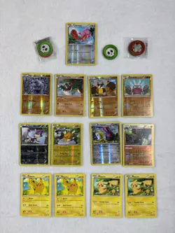 Pokemon TCG Lot 13 Cards Reverse Holo Pikachu + 7 Poison Burn Markers Preowned - Image 1