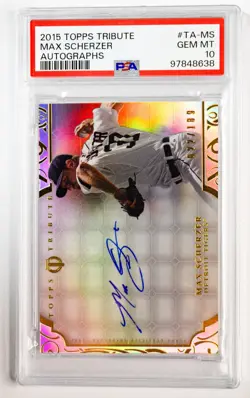 2015 Topps Tribute Max Scherzer Autograph /189 PSA 10 Tigers Pop 1 On Card - Image 1